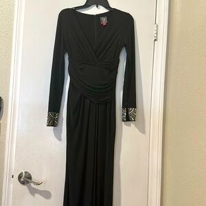 Vince camuto Black drapped dress, night gown,used once, long sleeves with stones